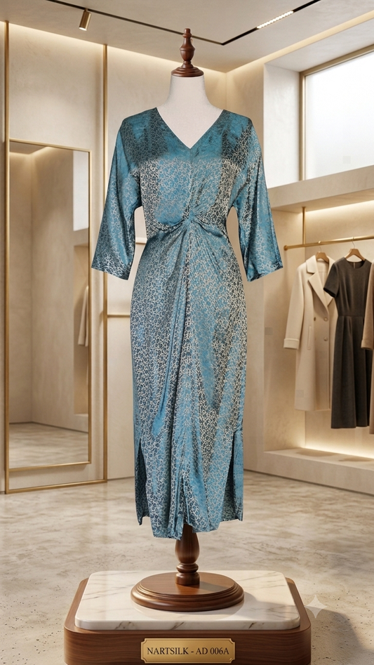 NARTSILK AD 006A SILK MIDI DRESS – SHIMMERING BLUE-SILVER