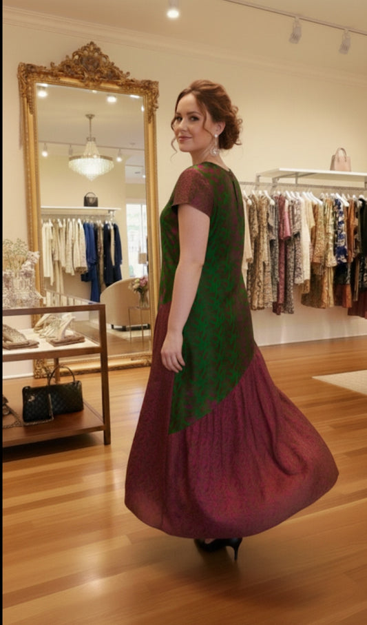 The Emerald & Fuchsia Mulberry Silk Maxi AD-002