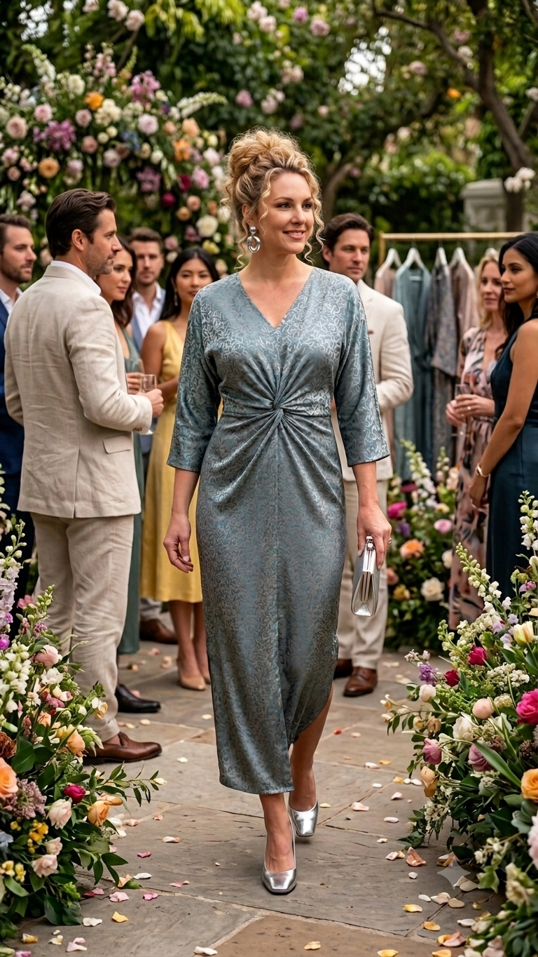 NARTSILK AD 006A SILK MIDI DRESS – SHIMMERING BLUE-SILVER