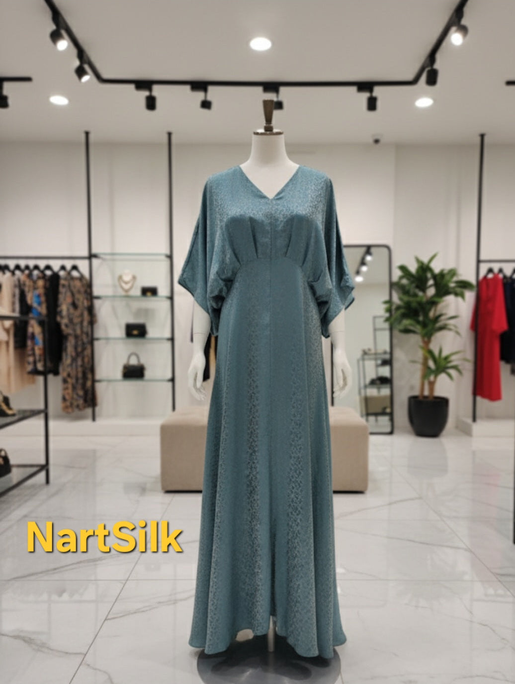 The Radiant Mulberry Silk Kaftan Gown V-neck AD-003