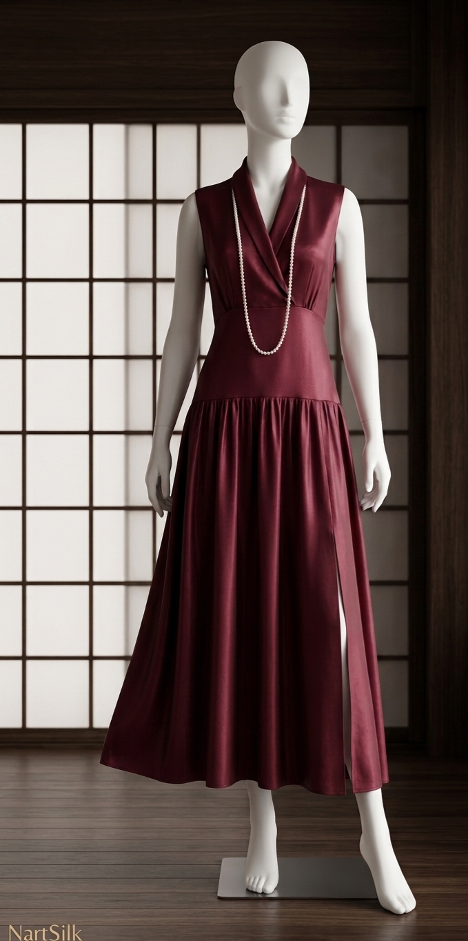 AD 007 Timeless Power, Feminine Grace Burgundy Dress.