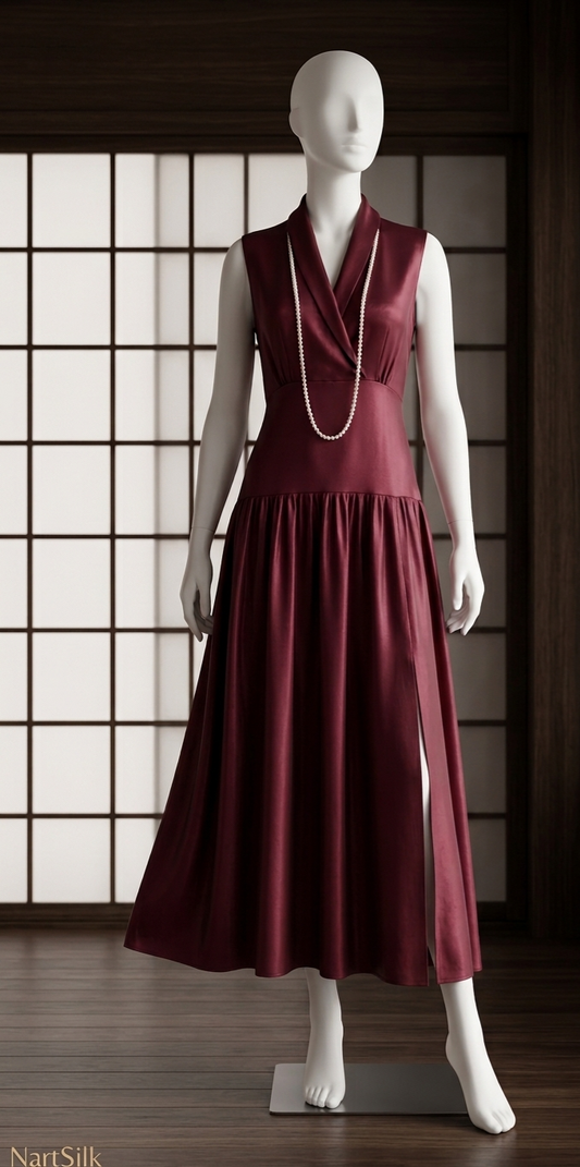 AD 007 Timeless Power, Feminine Grace Burgundy Dress.