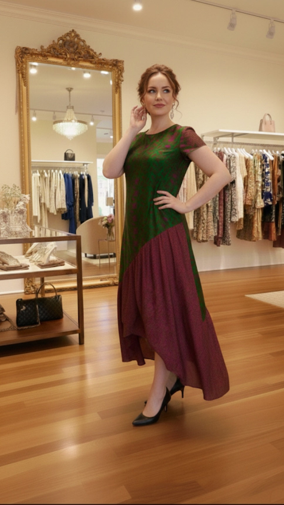 The Emerald & Fuchsia Mulberry Silk Maxi AD-002