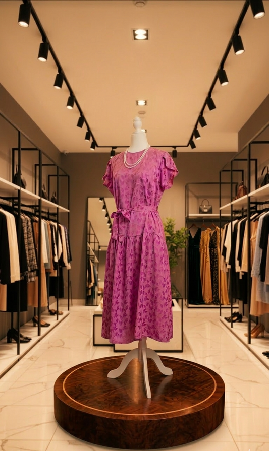 Plum Blossom Feather Midi
Drop-Waist Dress with Sash AD-001A