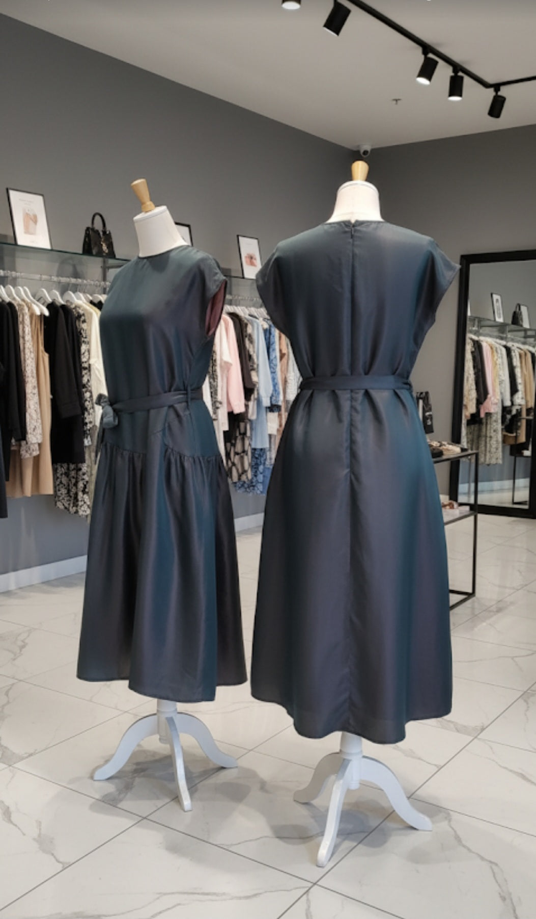 Iridescent Teal & Plum Silk Drop-Waist Dress with Sash AD-001