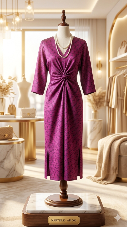 The Ethereal Magenta Lattice Midi Dress  AD 006