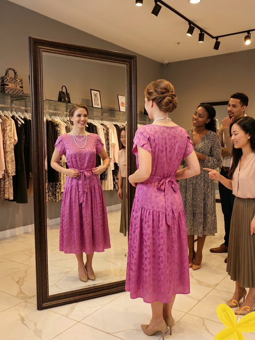 Plum Blossom Feather Midi
Drop-Waist Dress with Sash AD-001A