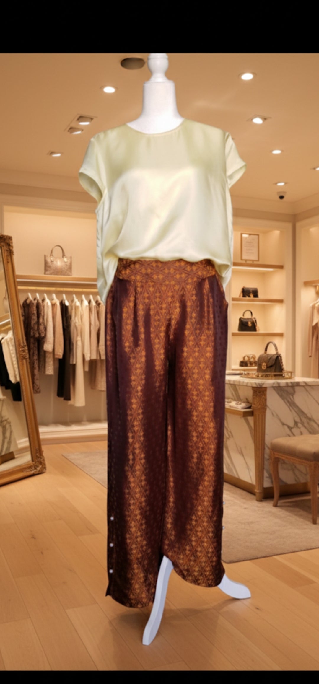 The Golden Heart Silk Ensemble: Premium Mulberry Silk Top & Relaxed fit Trousers Set