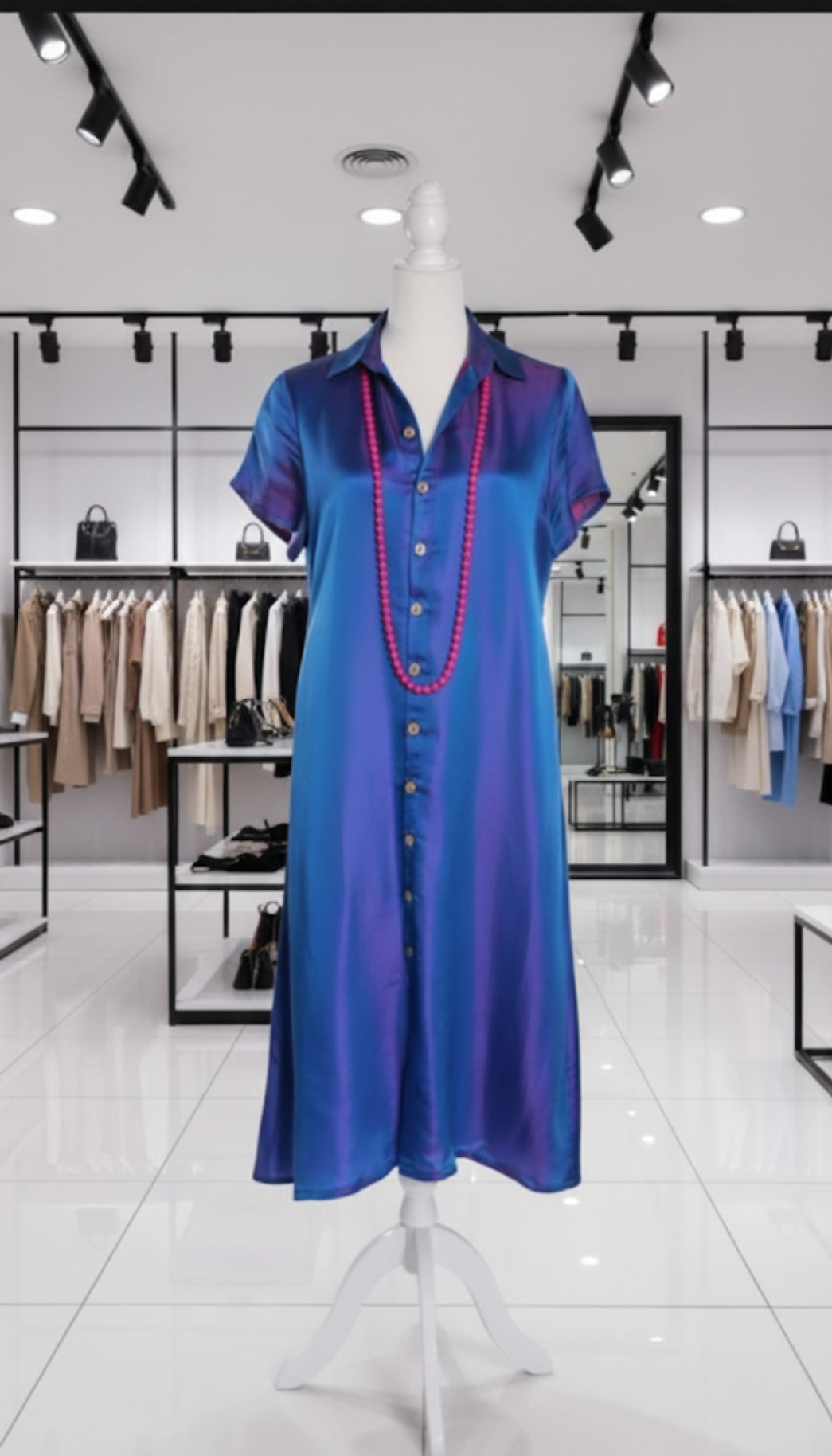The Iridescent Blue-Violet Silk Shirt Dress  AD-004