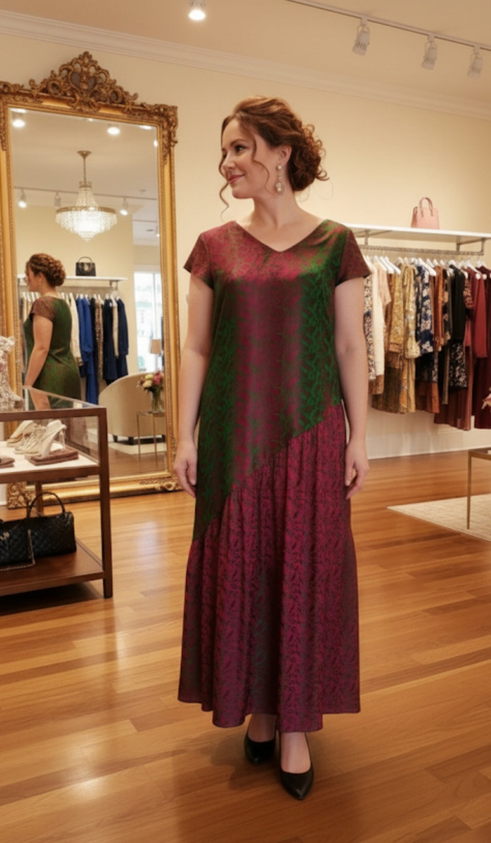 The Emerald & Fuchsia Mulberry Silk Maxi AD-002