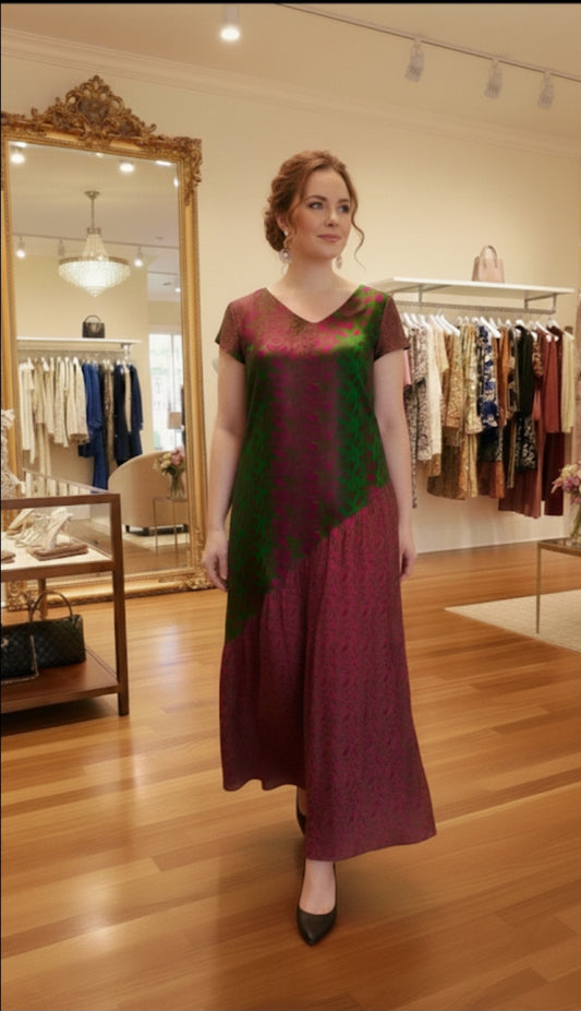 The Emerald & Fuchsia Mulberry Silk Maxi AD-002