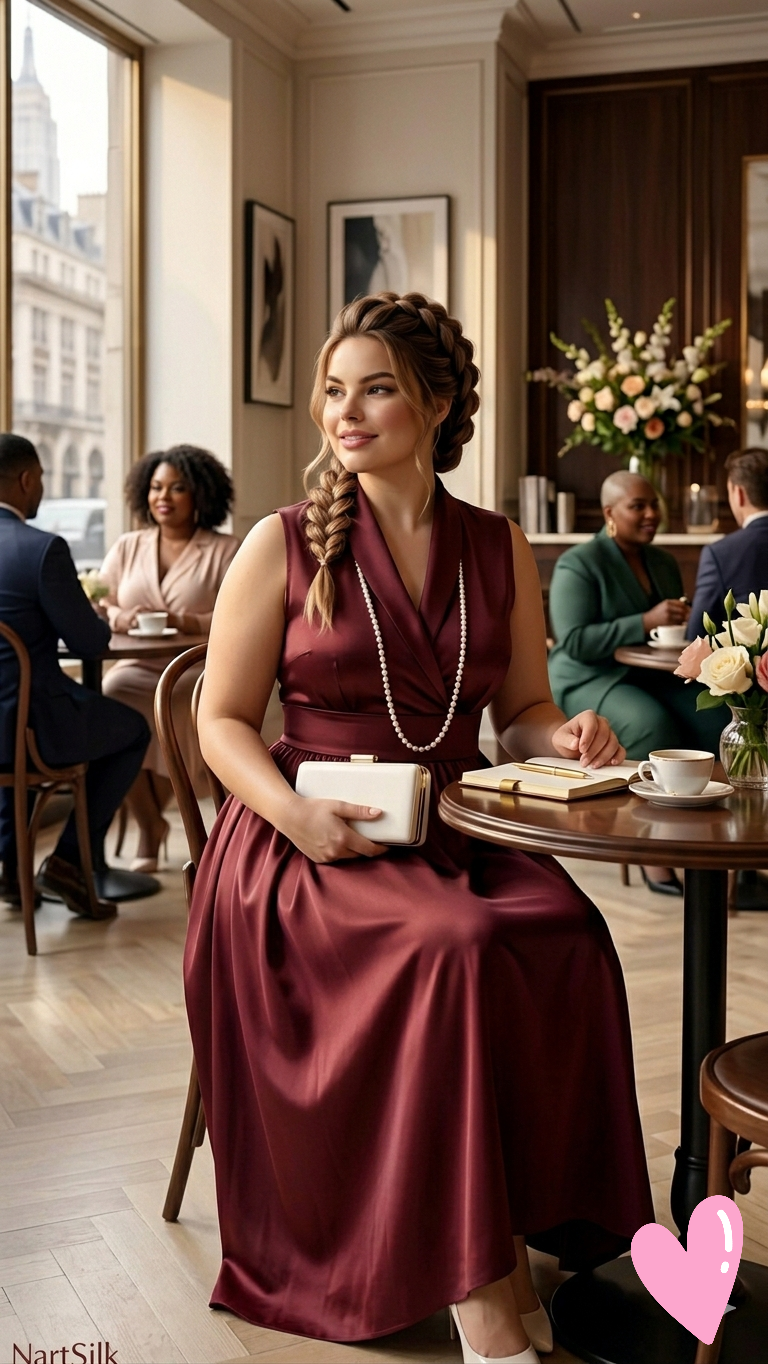 AD 007 Timeless Power, Feminine Grace Burgundy Dress.