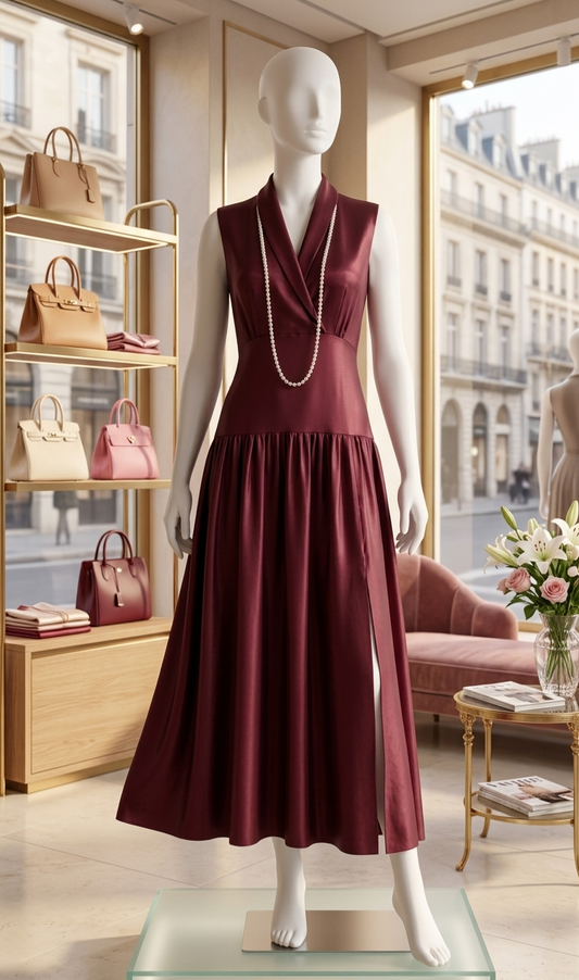 AD 007 Timeless Power, Feminine Grace Burgundy Dress.