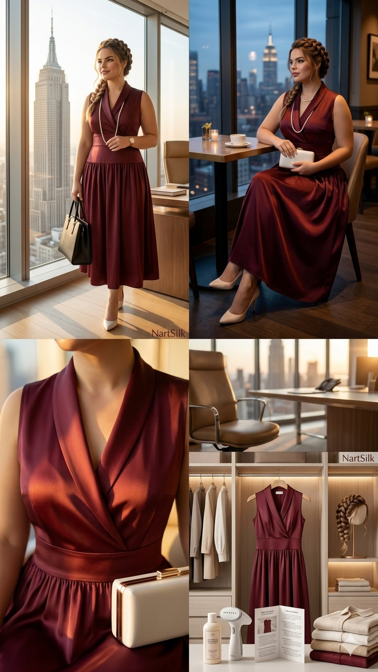 AD 007 Timeless Power, Feminine Grace Burgundy Dress.
