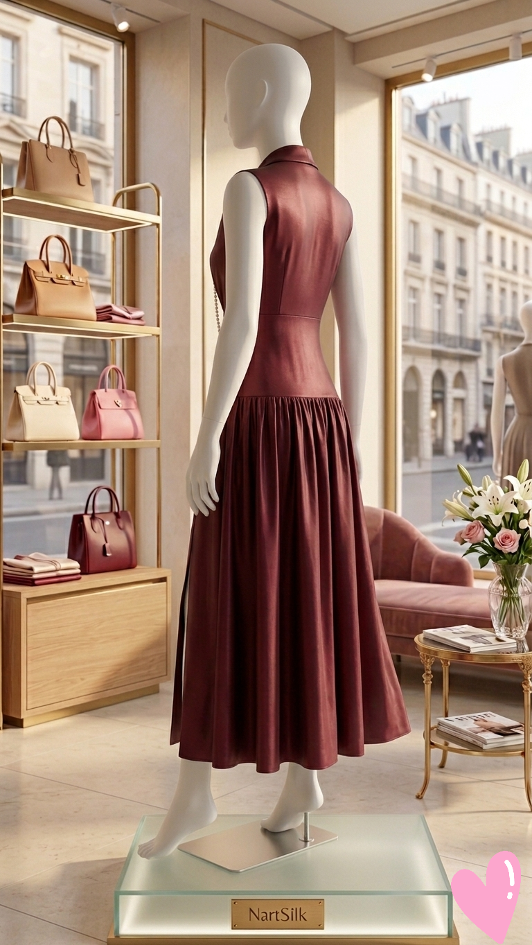AD 007 Timeless Power, Feminine Grace Burgundy Dress.